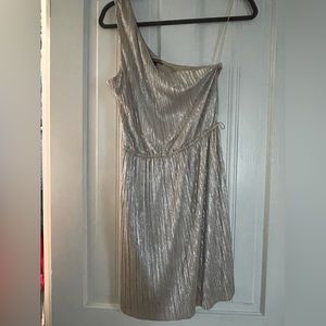 Champagne one shoulder pleated dress